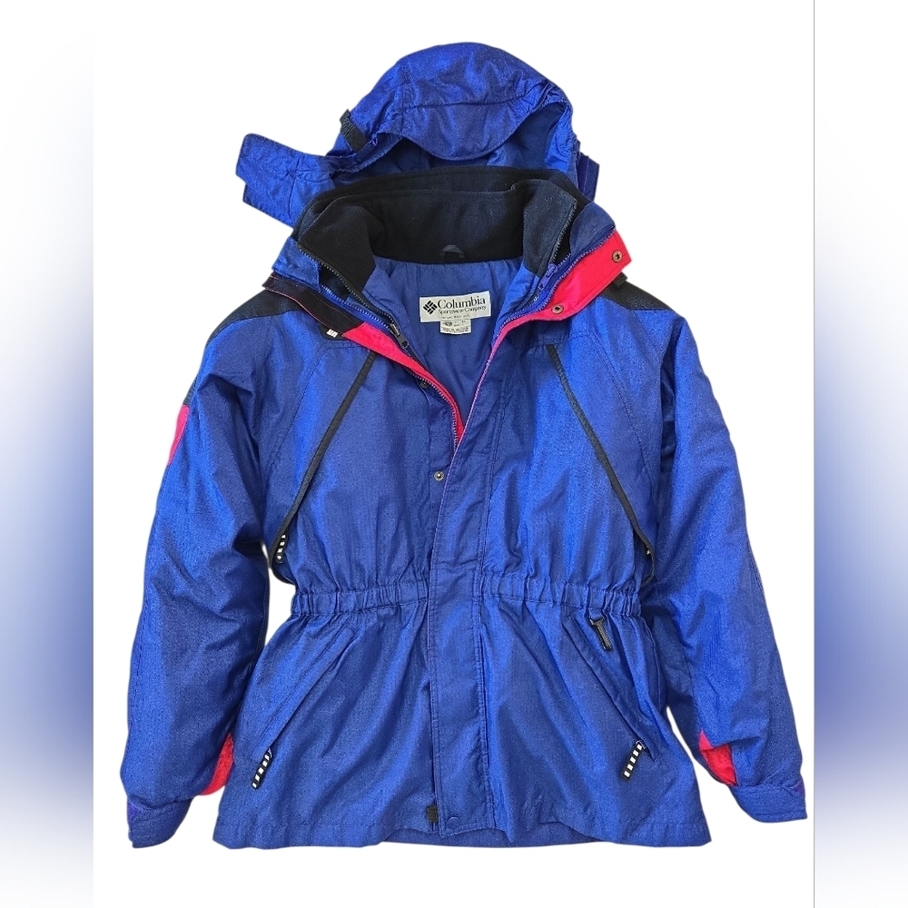 Vintage Y2K Columbia Sportswear Ski Jacket 80s 90s Blue Red Hooded Parka L